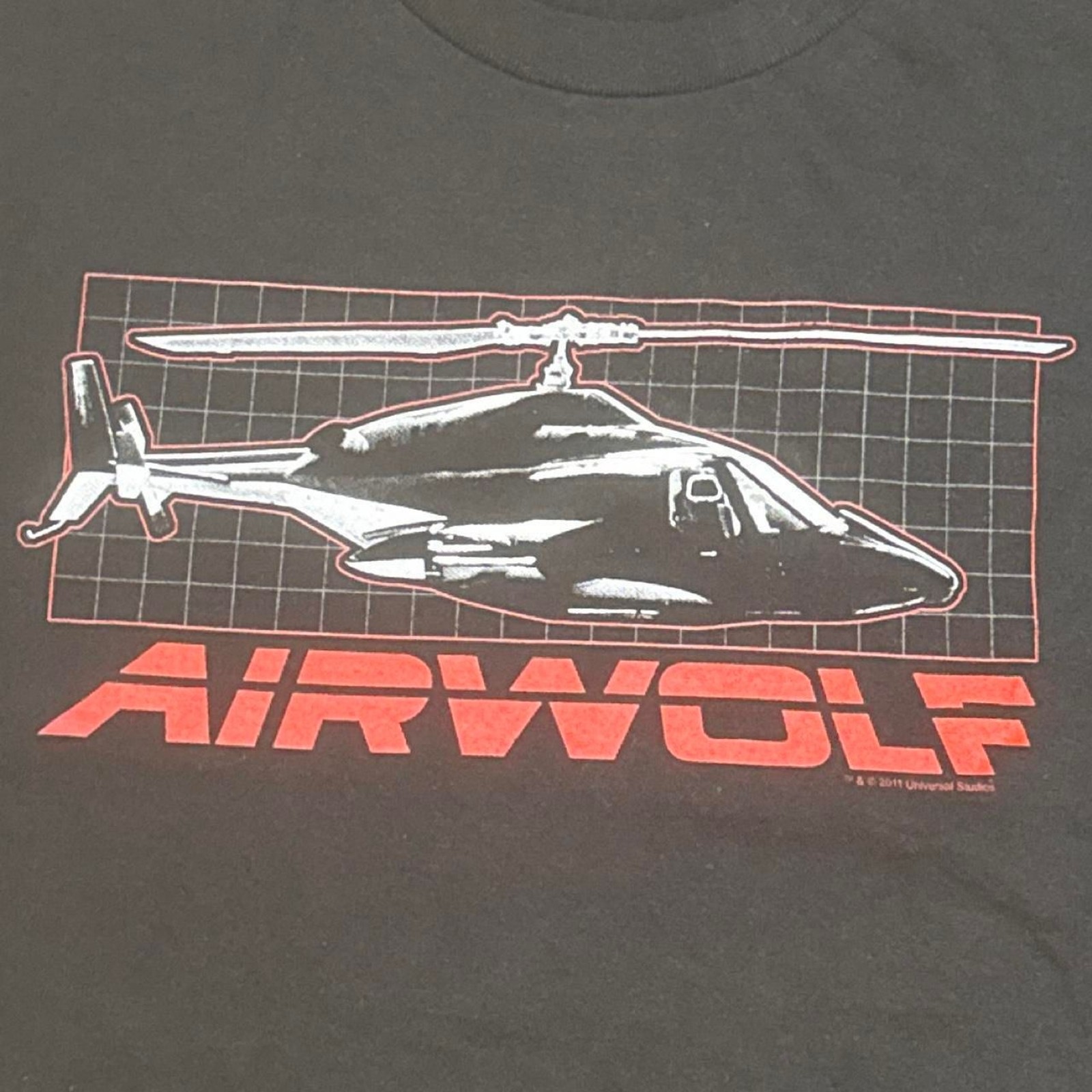 Airwolf Helicopter Grid TV Show Graphic Tee Black 3XL Tall Gildan 80s Retro