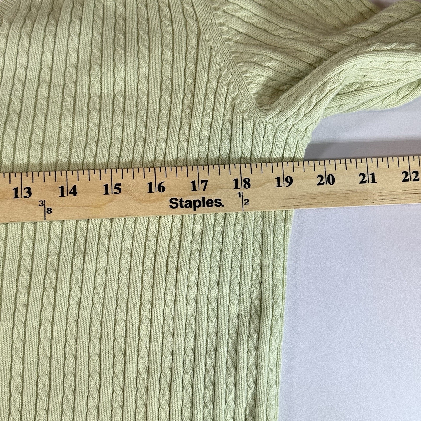 Lauren Ralph Lauren Cable Knit Sweater Women Large Cotton V Neck Mint Green