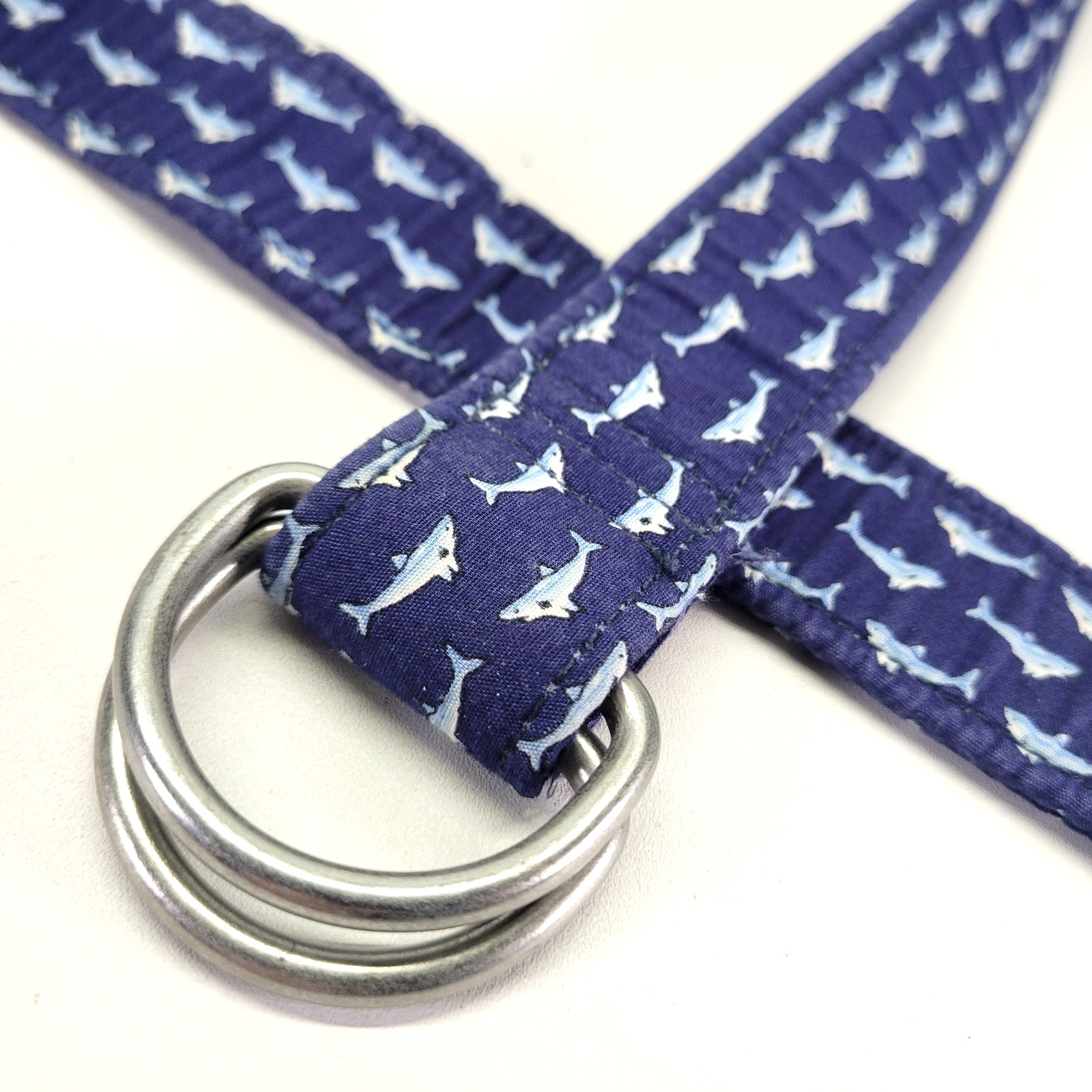 Sero Shark Belt 28 30 32 34 36 S D-Ring Buckle Fish Marine Preppy Golf Blue