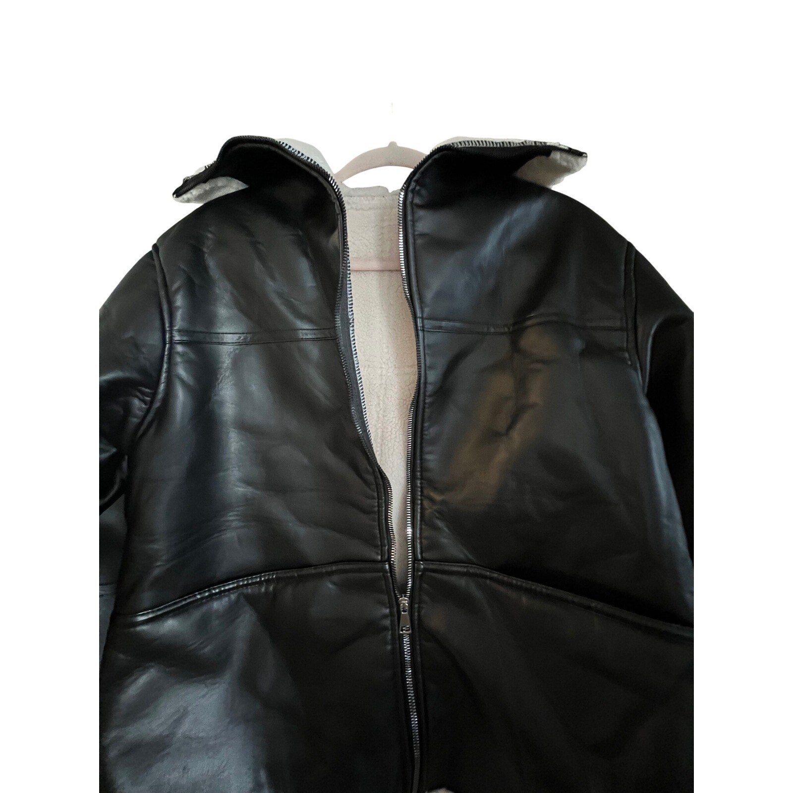 Commense Faux Leather Aviator Jacket Sherpa Lined Winter Coat M