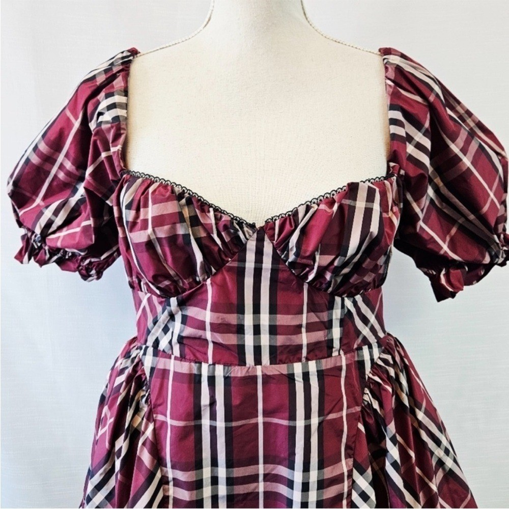 New Anthropologie Maeve Maroon Plaid Tartan Buffalo Holiday Winter Mini Dress L