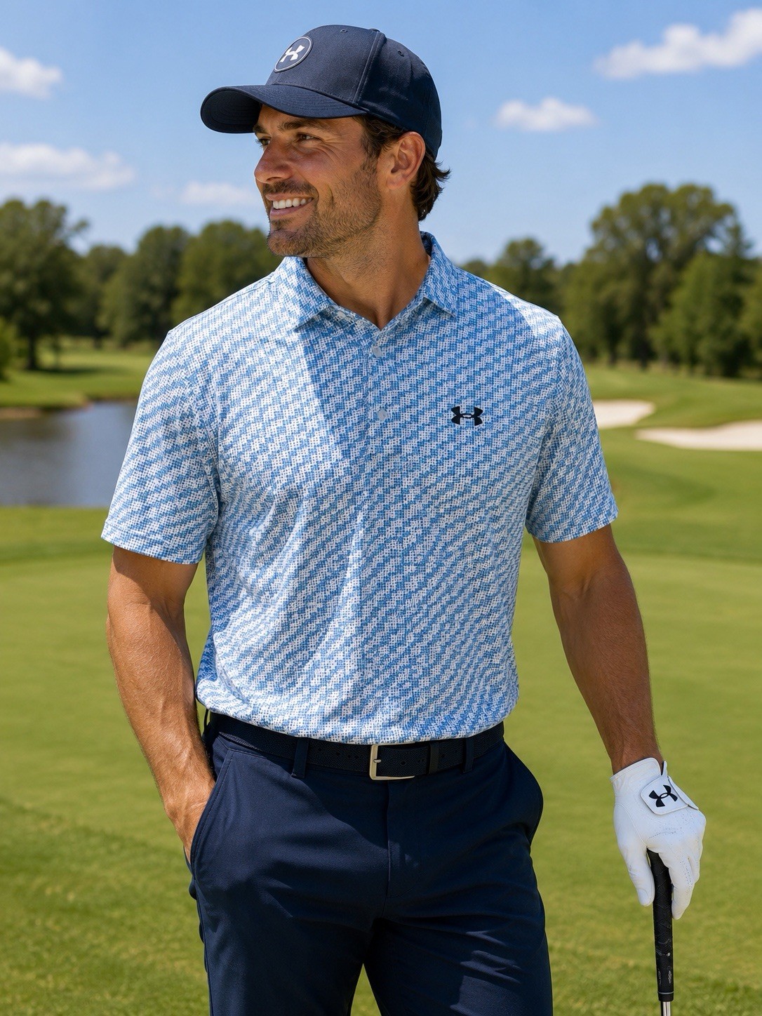Under Armour Playoff 2.0 Golf Polo Shirt Mens XL Blue Printed Performance NWT