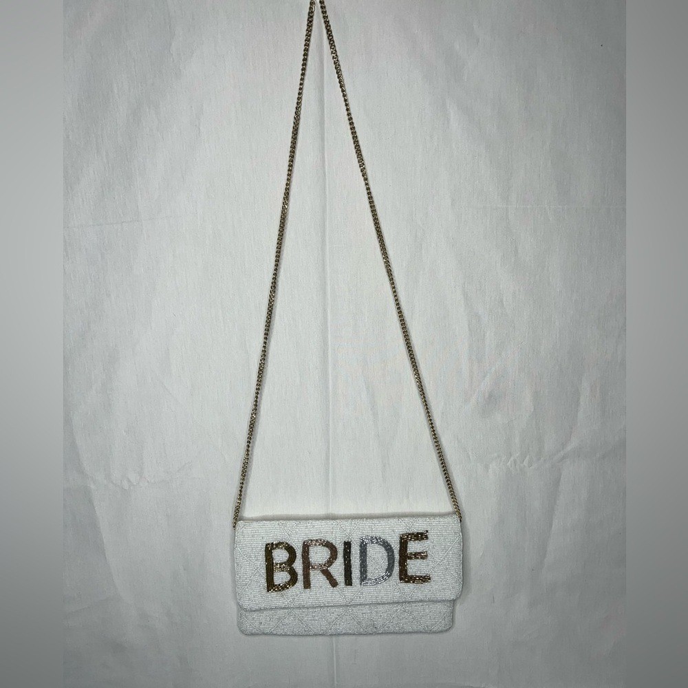 Elegant Bride Beaded Clutch – White and Gold