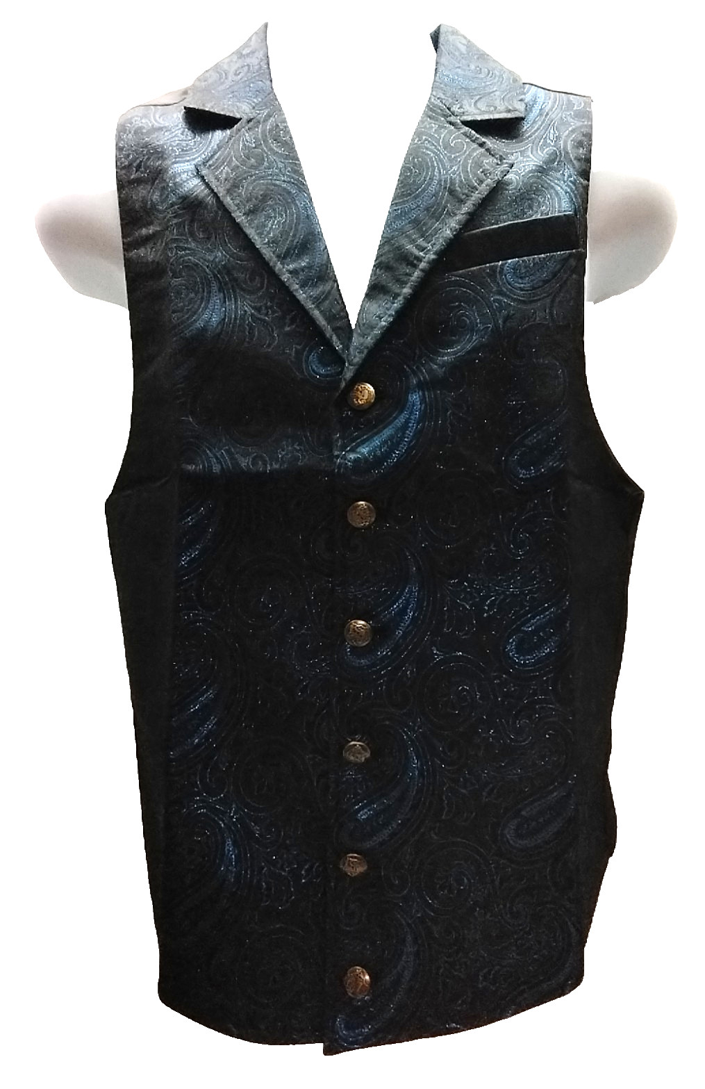Men’s Small BARRY WANG Black Blue Paisley Silk Blend Vest Waistcoat NWT