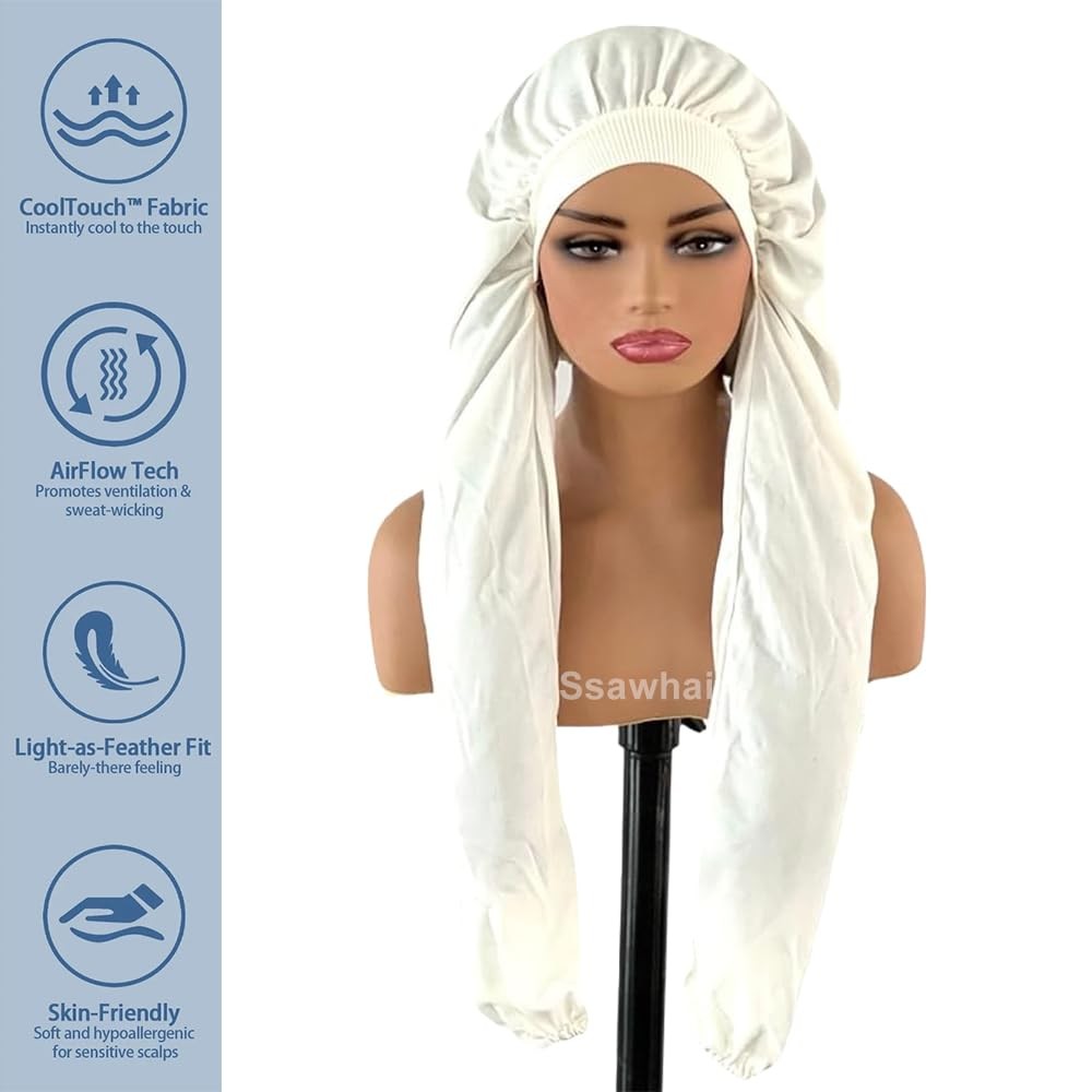 Bonnet for Sleeping,Long Braids Hair Bonnets for Women,2 in 1 Long Hair Prote…