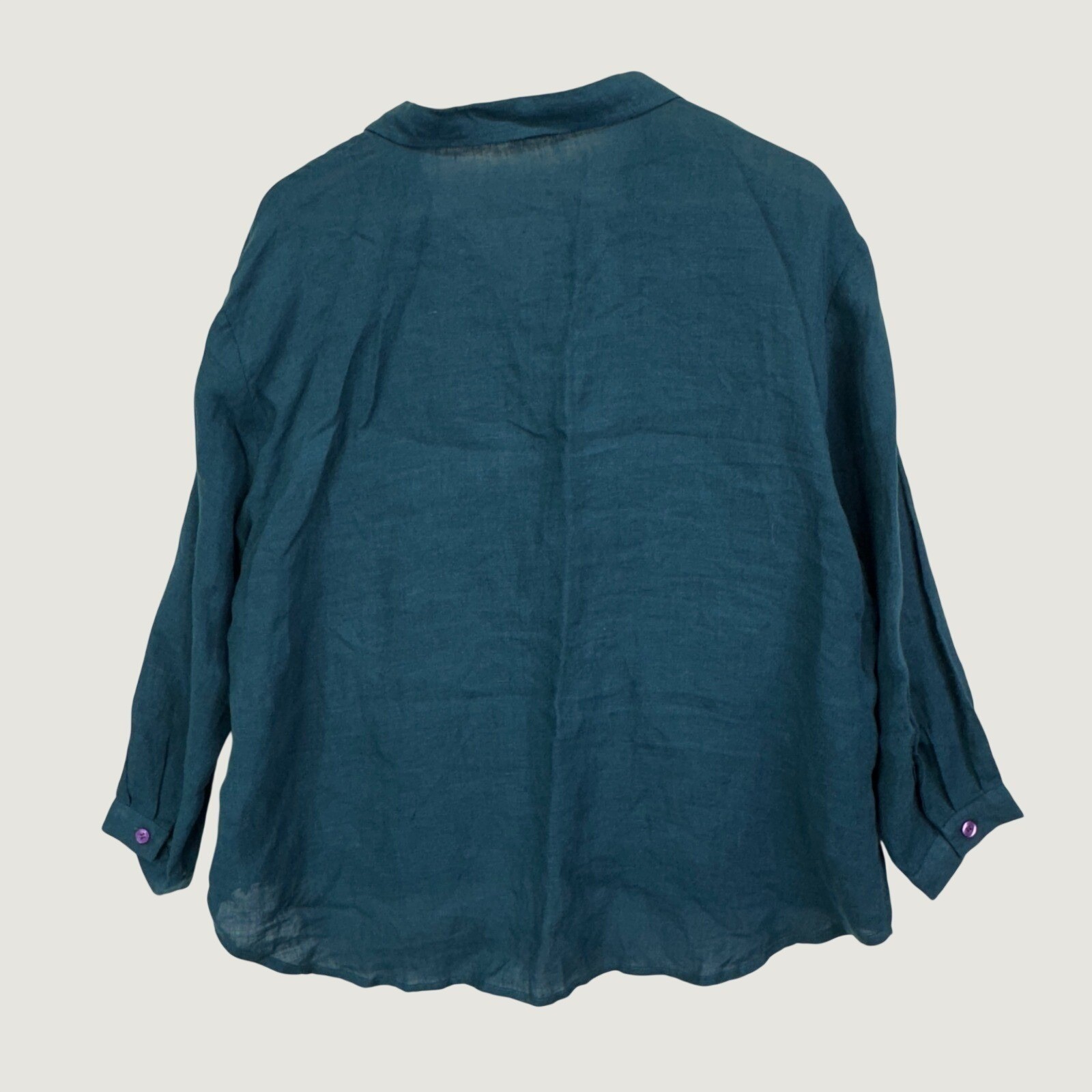 Na Nian Bu Yu Linen Button Down Shirt OS Teal Green Lagenlook Boho Mori Girl