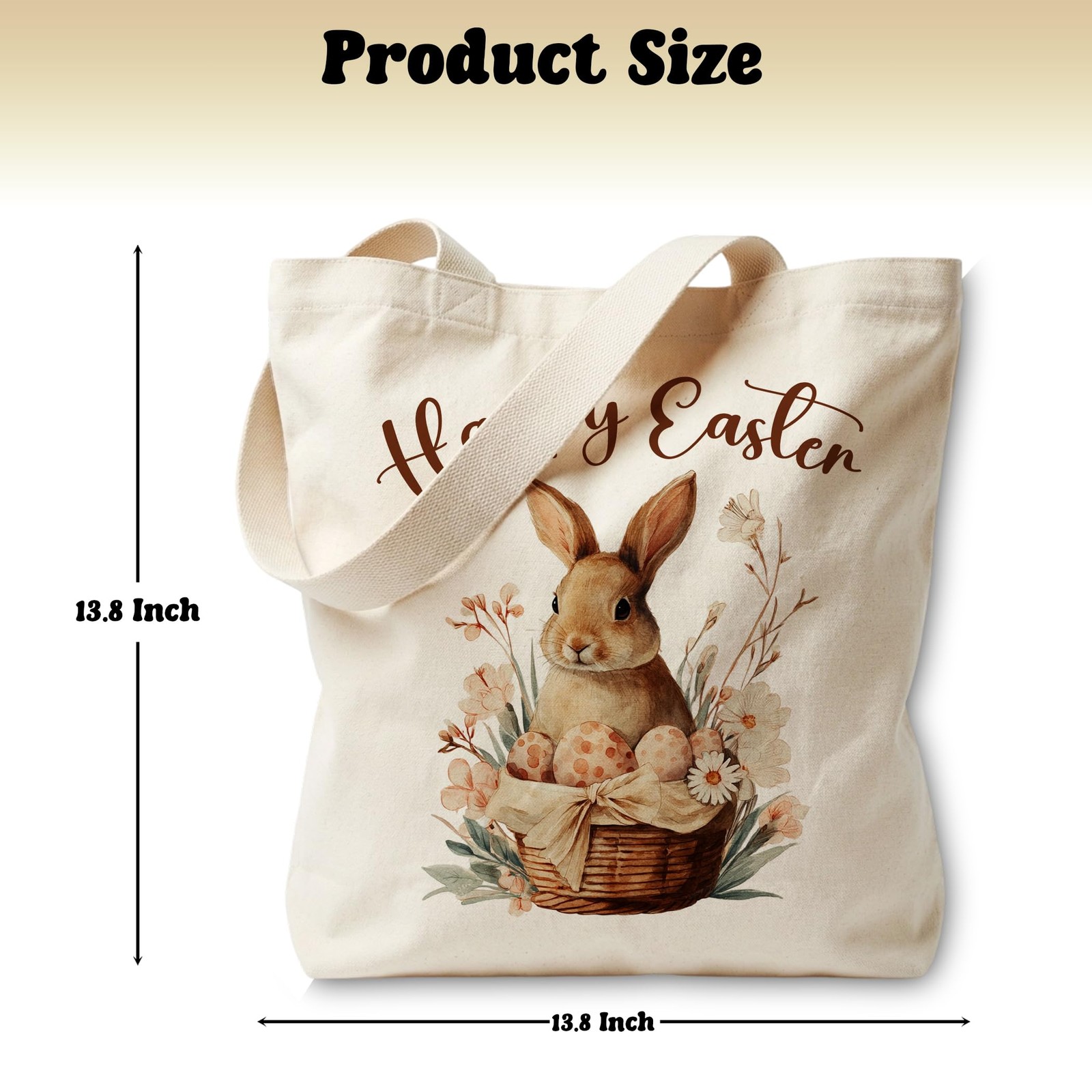 LRYBUD Happy Easter Canvas Tote Bag for 13.8 x x 0.6 inches, Yellow