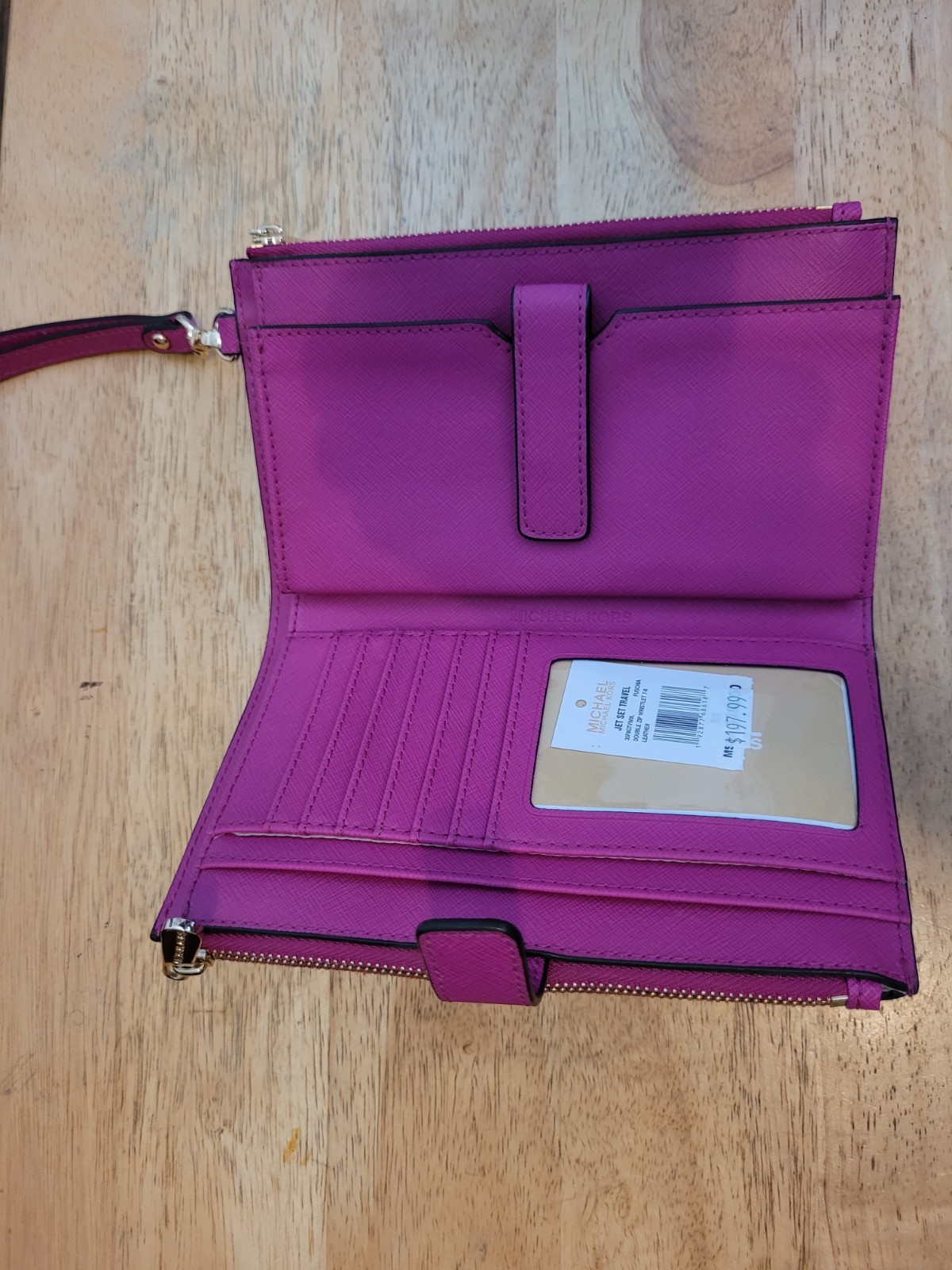 Michael Kors Jet Set Travel Double Zip Wristlet Wallet Fuschia