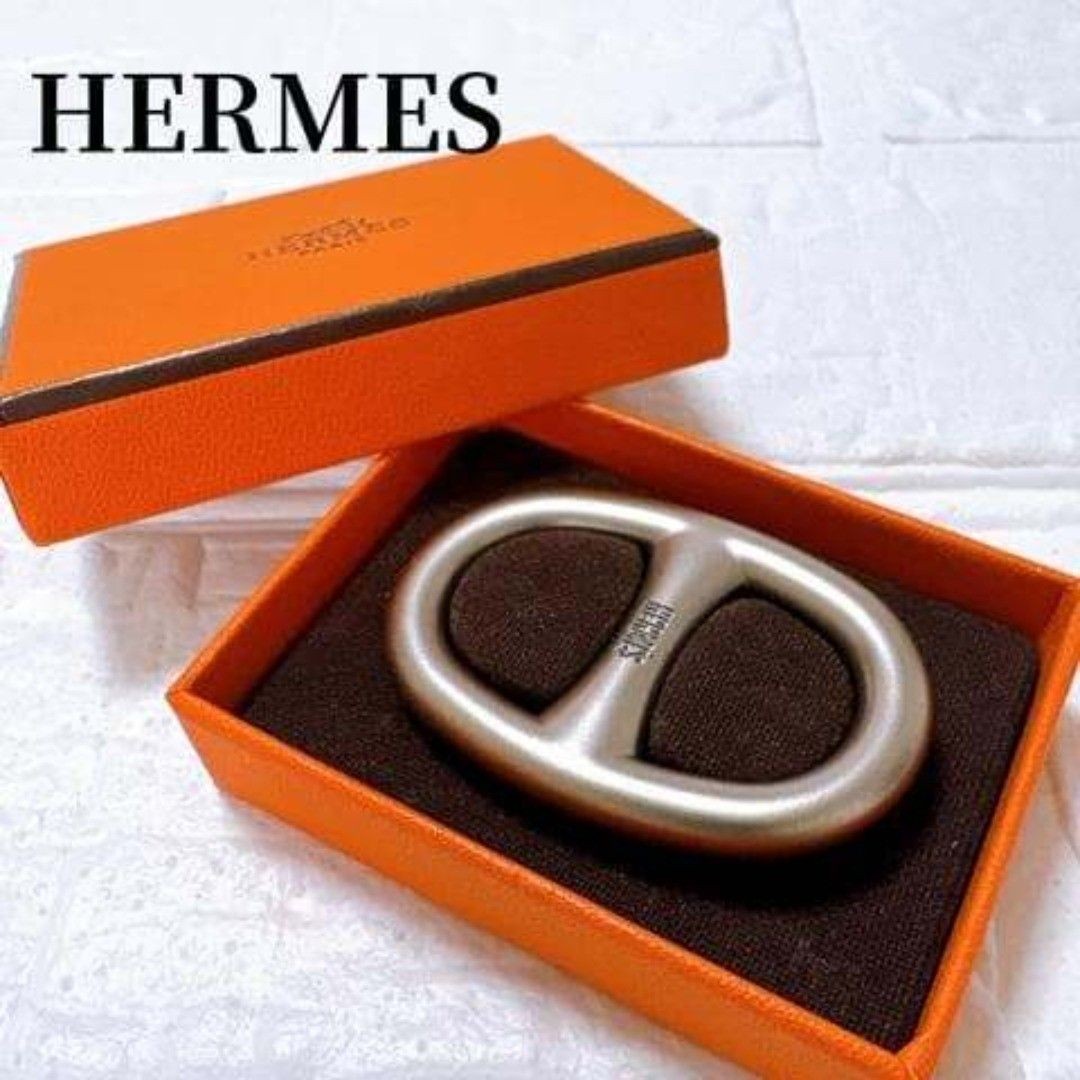 HERMES Scarf Ring Silver Matte Box Included Dimensions 5.5cm x 3.6cm x 0.8cm