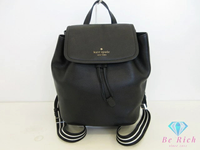 Kate Spade Rosy medium flap backpack black pebble leather logo shoulder bag Used