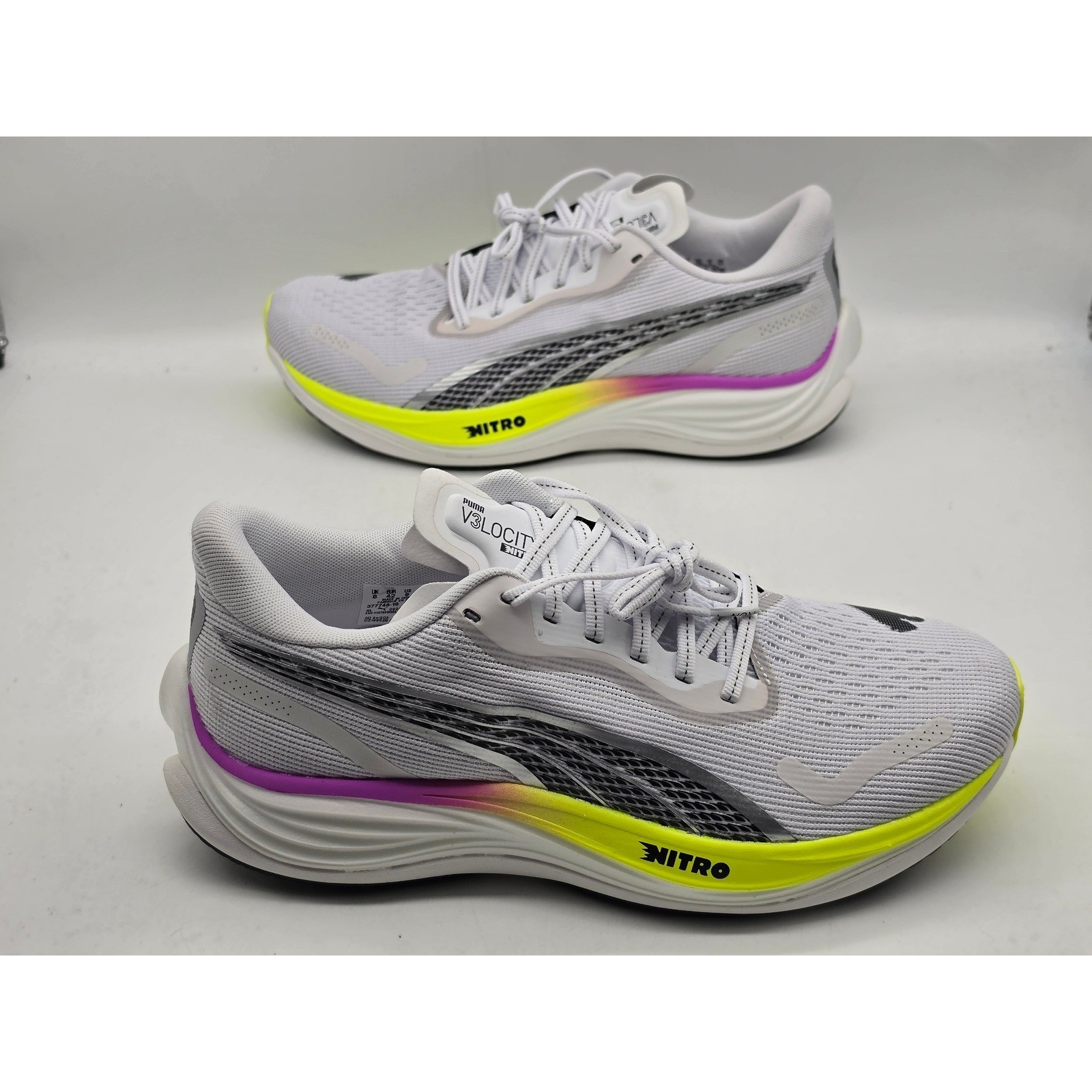 Puma Velocity Nitro 3 Men 9 White Magenta Yellow Running Shoes 377748-19