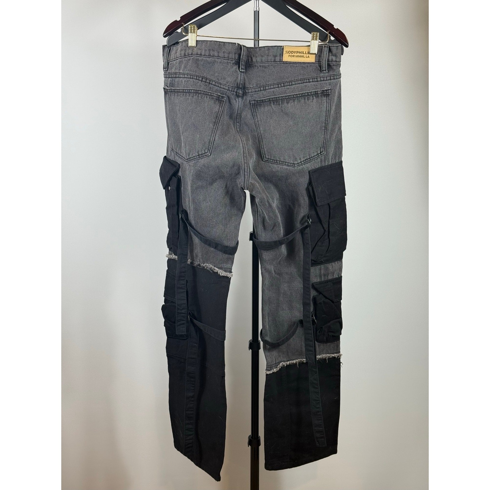 Kody Phillips MNML LA Utility Cargo Jeans Men’s Size 34 Deconstructed Gray Black