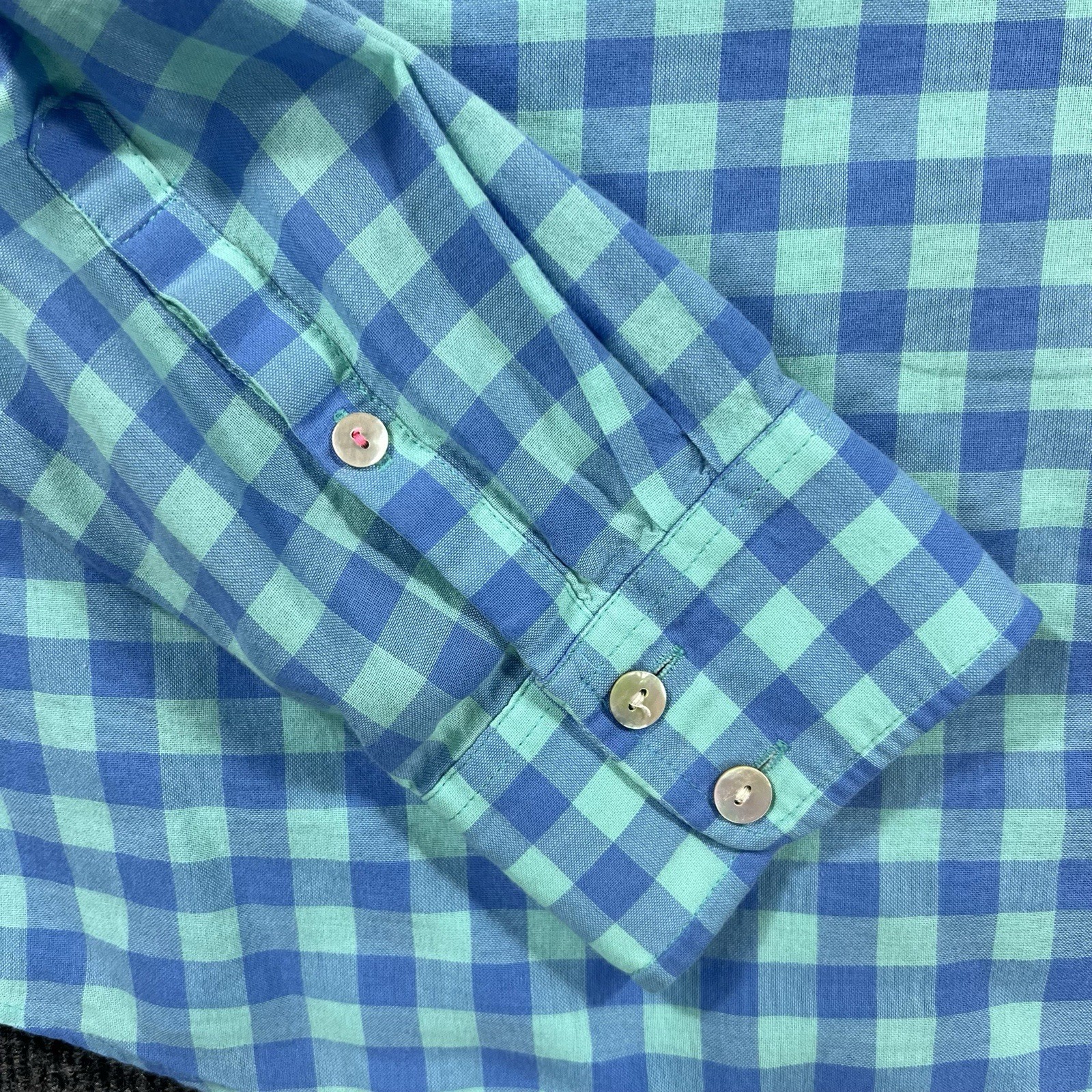 Vineyard Vines Women’s Gingham Popover Shirt Size 12 Turquoise/Blue Check