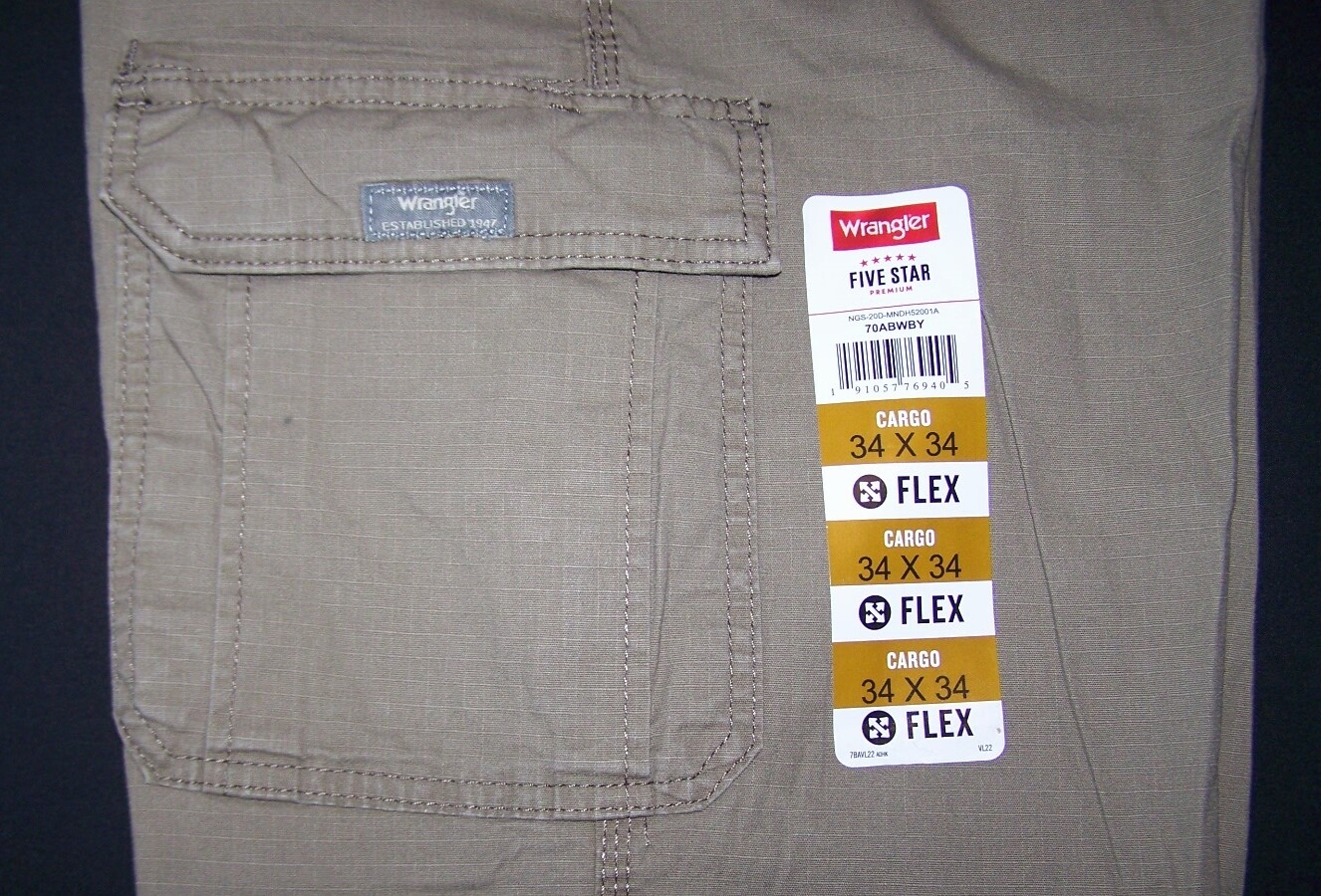 Men’s Wrangler RipStop Cargo Pants w/ Stretch Relaxed Fit Barley CHOOSE SIZES
