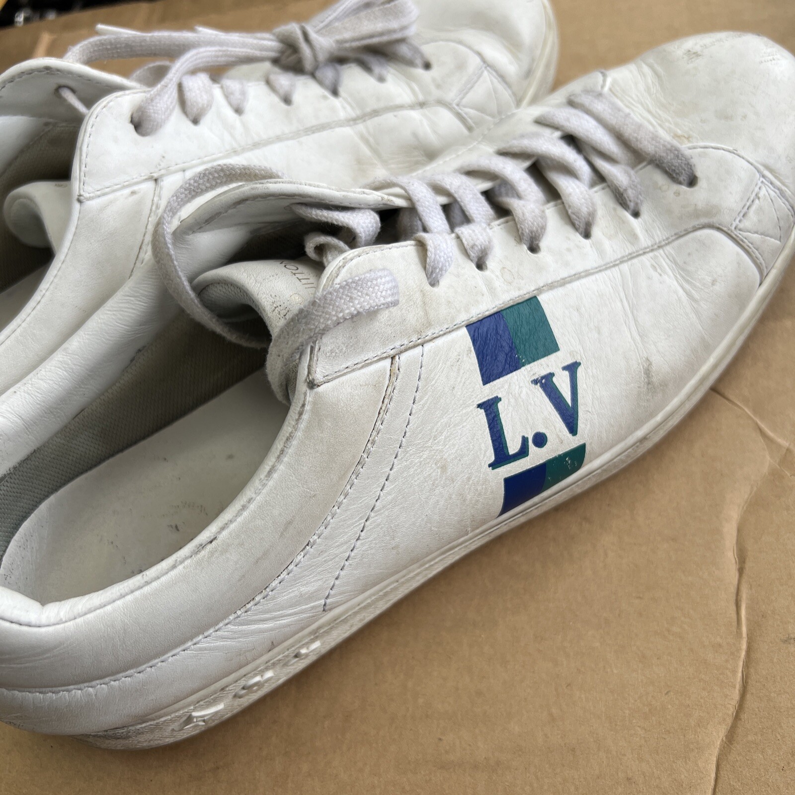 Louis Vuitton White Trainer Low Top LV Monogram Textured Leather LV US 10.5