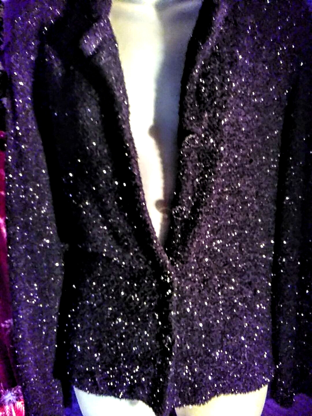 “SPARKLY” BLACK KNIT COLLARED LAPEL CARDIGAN