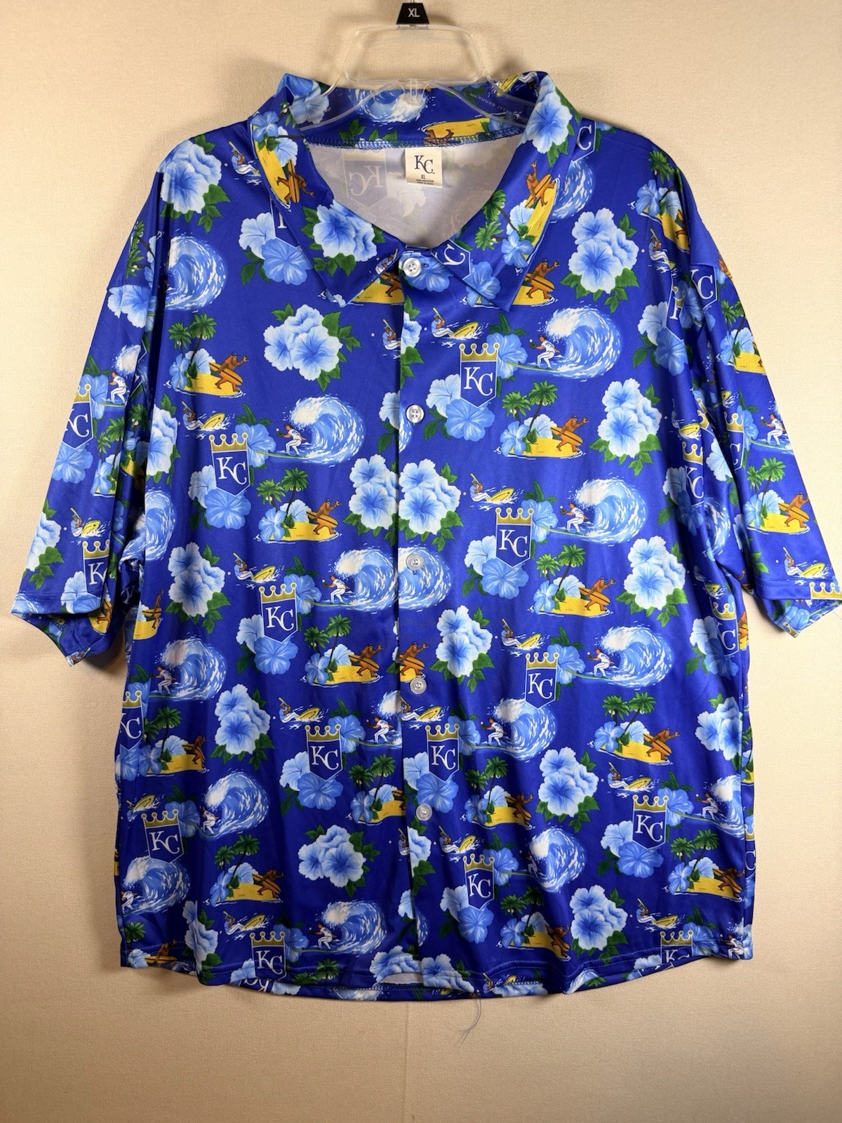 Kansas City Royals Hawaiian Button Up Shirt XL Blue Surf Aloha Polyester MLB