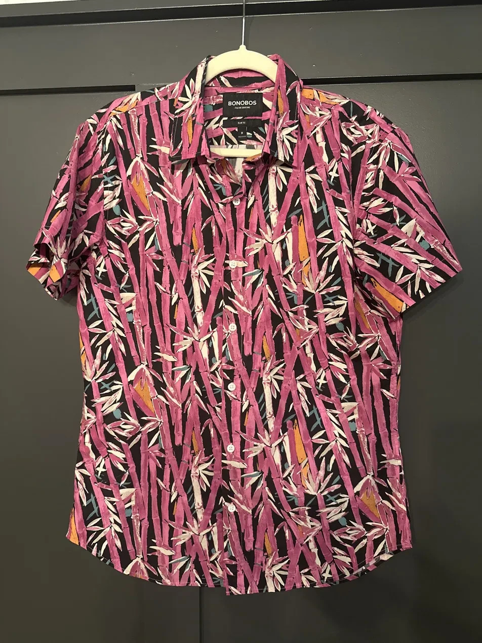 Bonobos Italian Shirting Slim Fit SS Shirt Men’s Medium Tropical Bamboo Print
