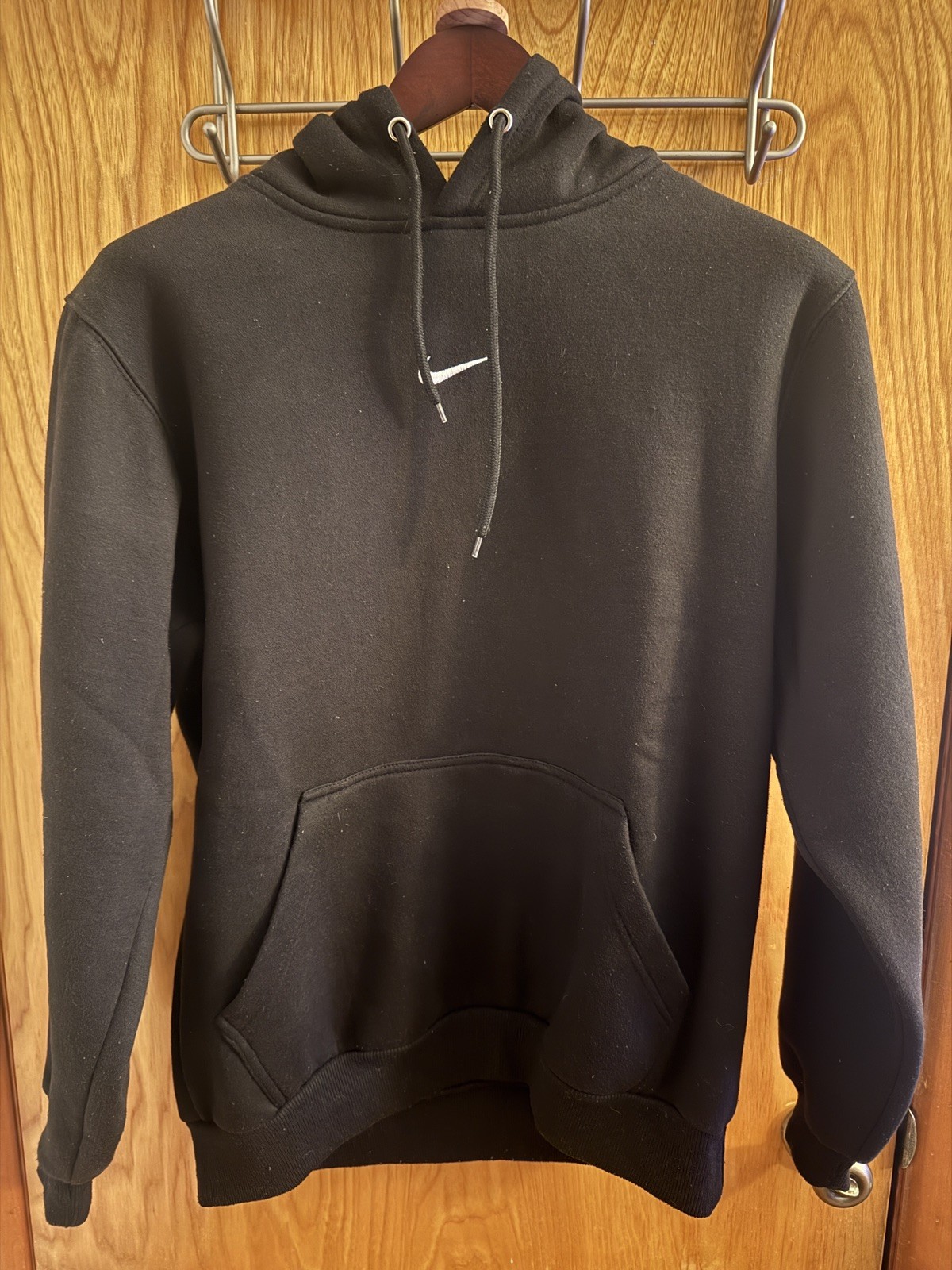 Vtg Nike Y2K Center Swoosh Check Pullover Sweatshirt Hoodie Black – Medium