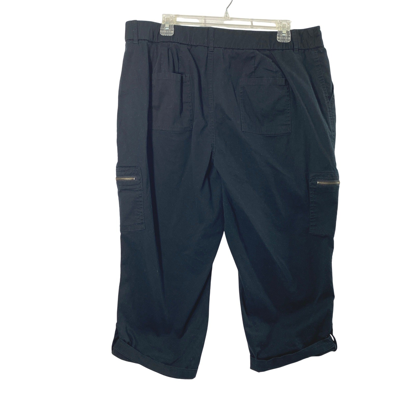 EST. 1946 Cargo Capri Pants Womens 18W Black Classic Utility Cropped Stretch