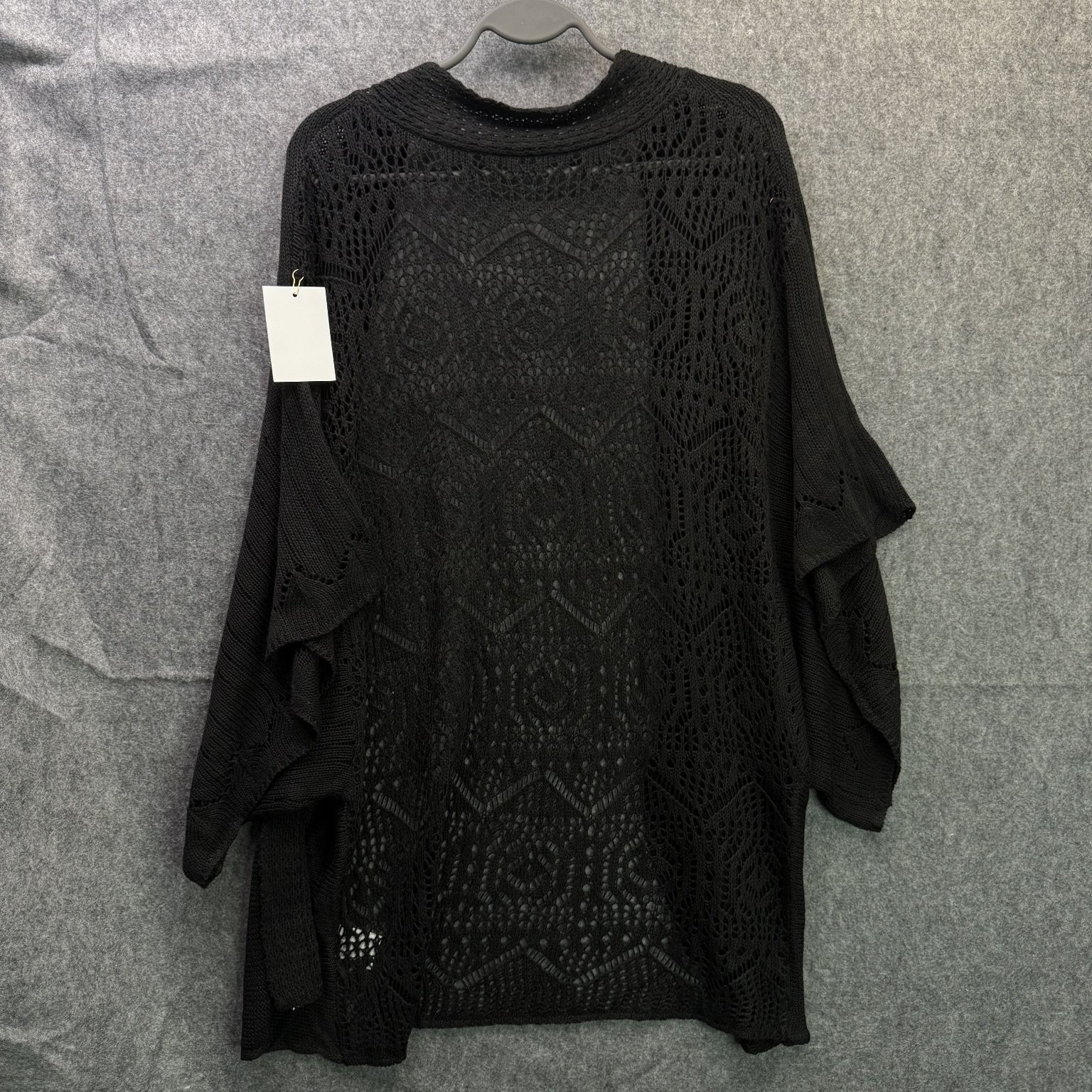 Open Front Women’s Sweater Black XL 100% Polyester Crochet Knit