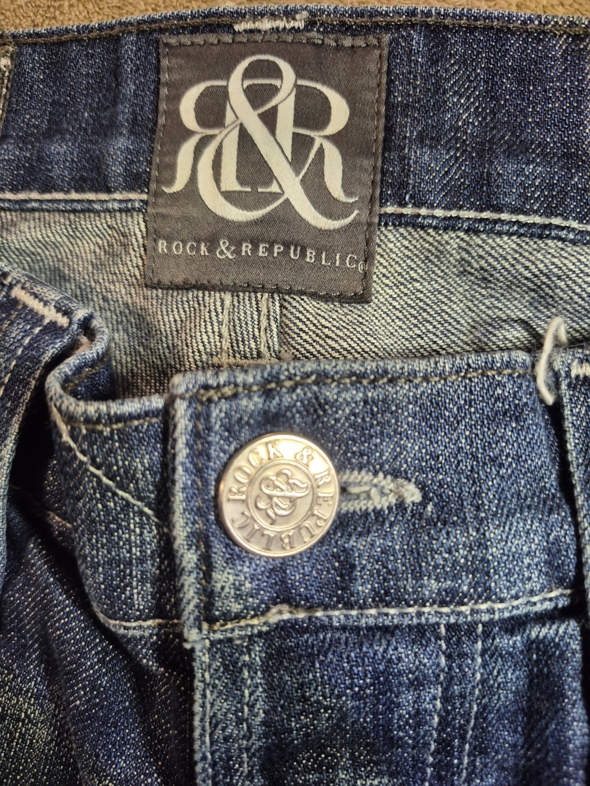 Rock & Republic Men’s Button Fly Blue Jeans Sz 33×27 Comfort Bootcut Made USA