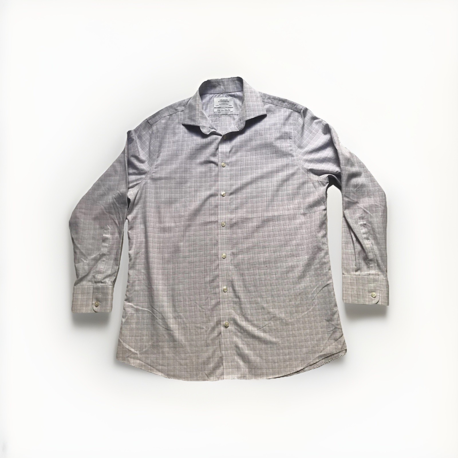 Charles Tyrwhitt Button Down Shirt Blue Plaid 16 1/2 / 34 Inch Dress Shirt