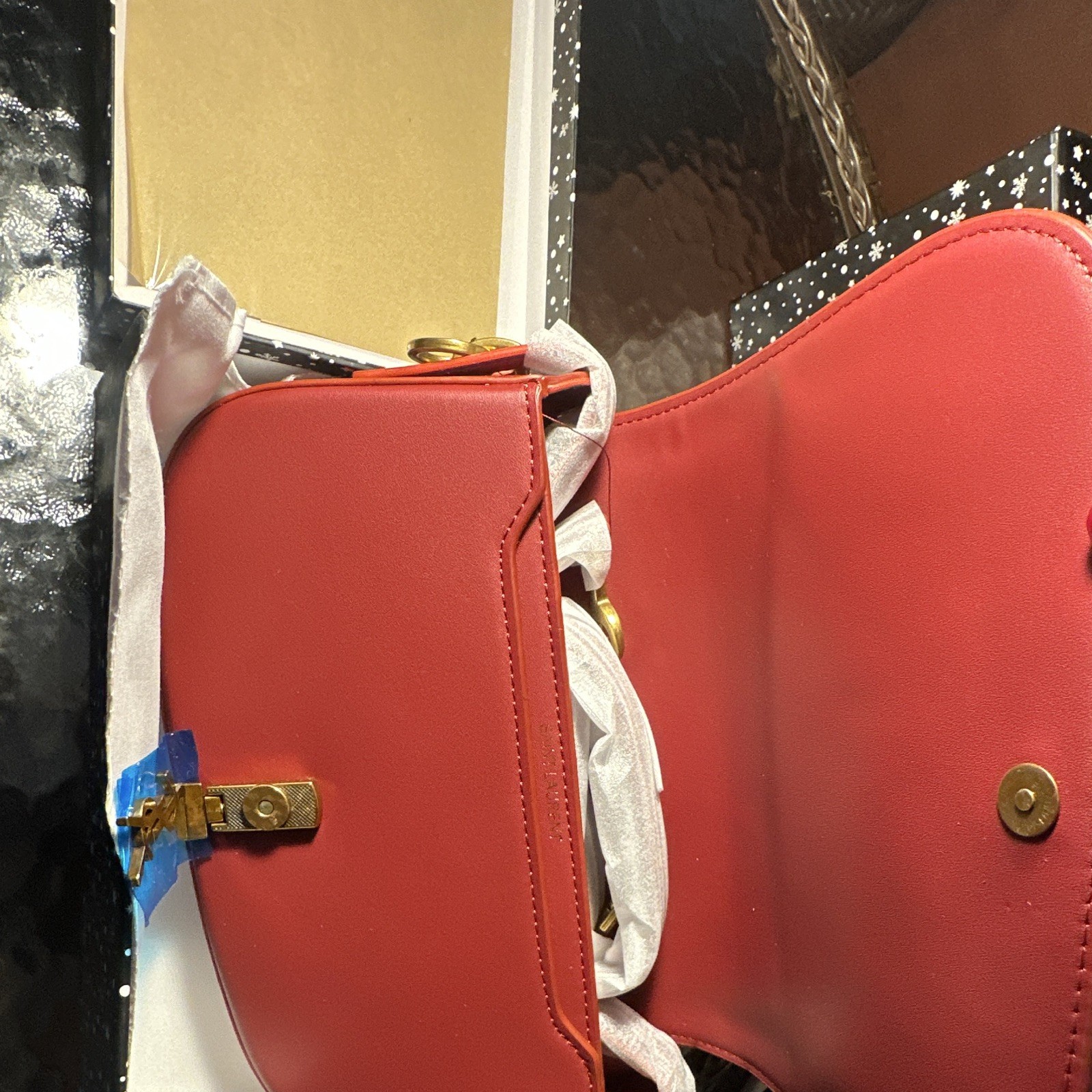 Saint Laurent YSL Red Shoulder Bag Gold HW Magnetic Closure Dust Bag Box