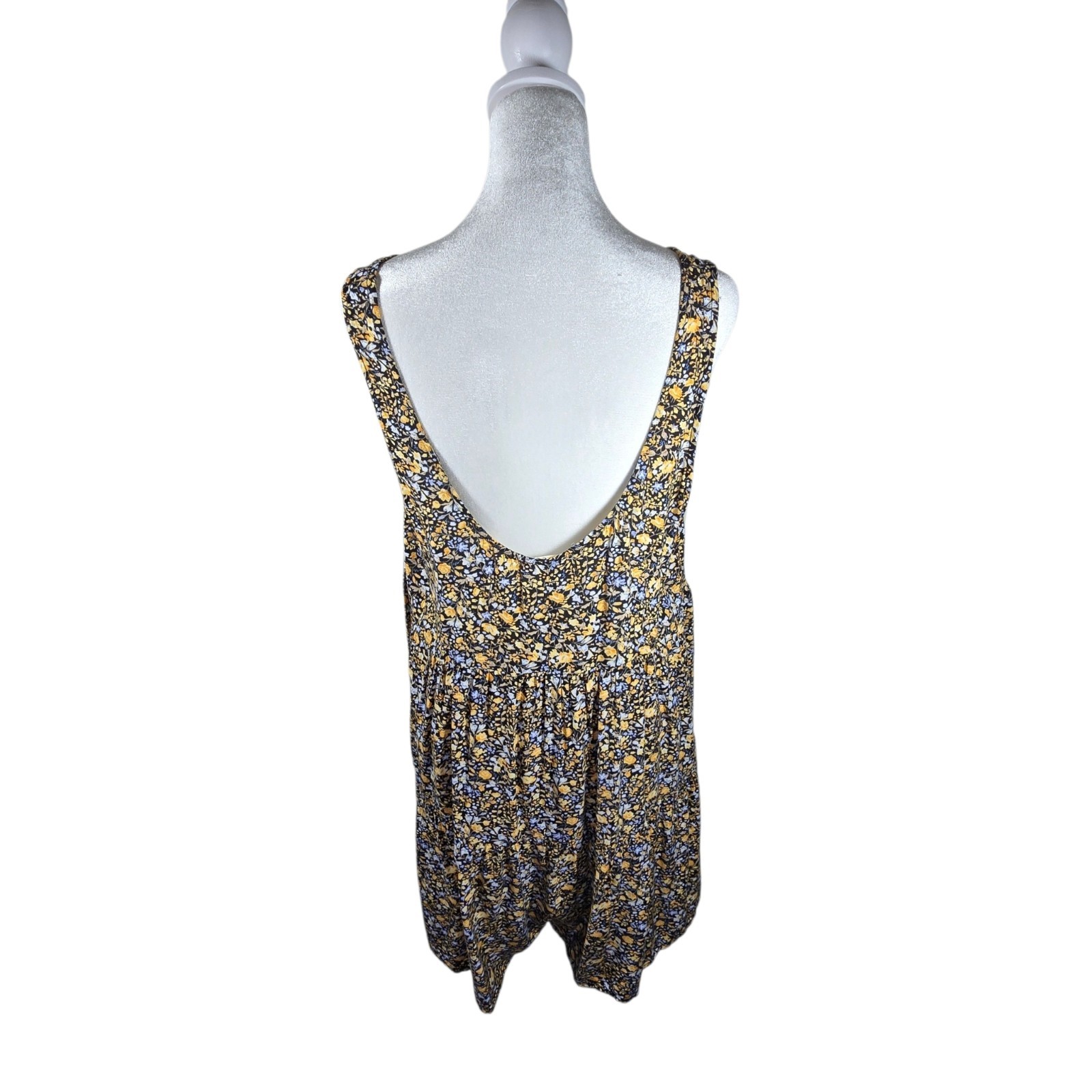 Natural Life Rosie Sleeveless Romper Medium Black Yellow Ditsy Floral Boho