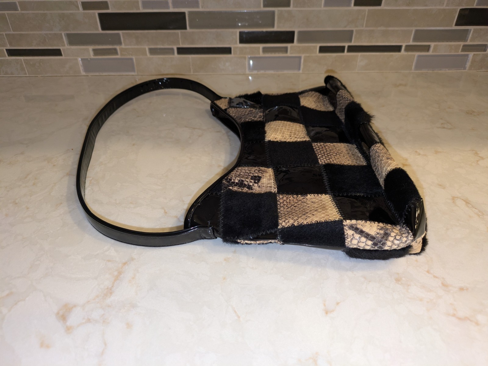 Rob Ference LA Black Patent Leather, Calf Hair, and Snakeskin Purse