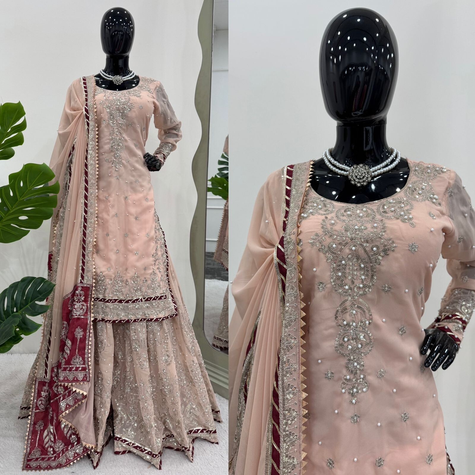 Fully Readymade Women Kurta Sharara Designer Dupatta Set Pakistani Salwar Kameez
