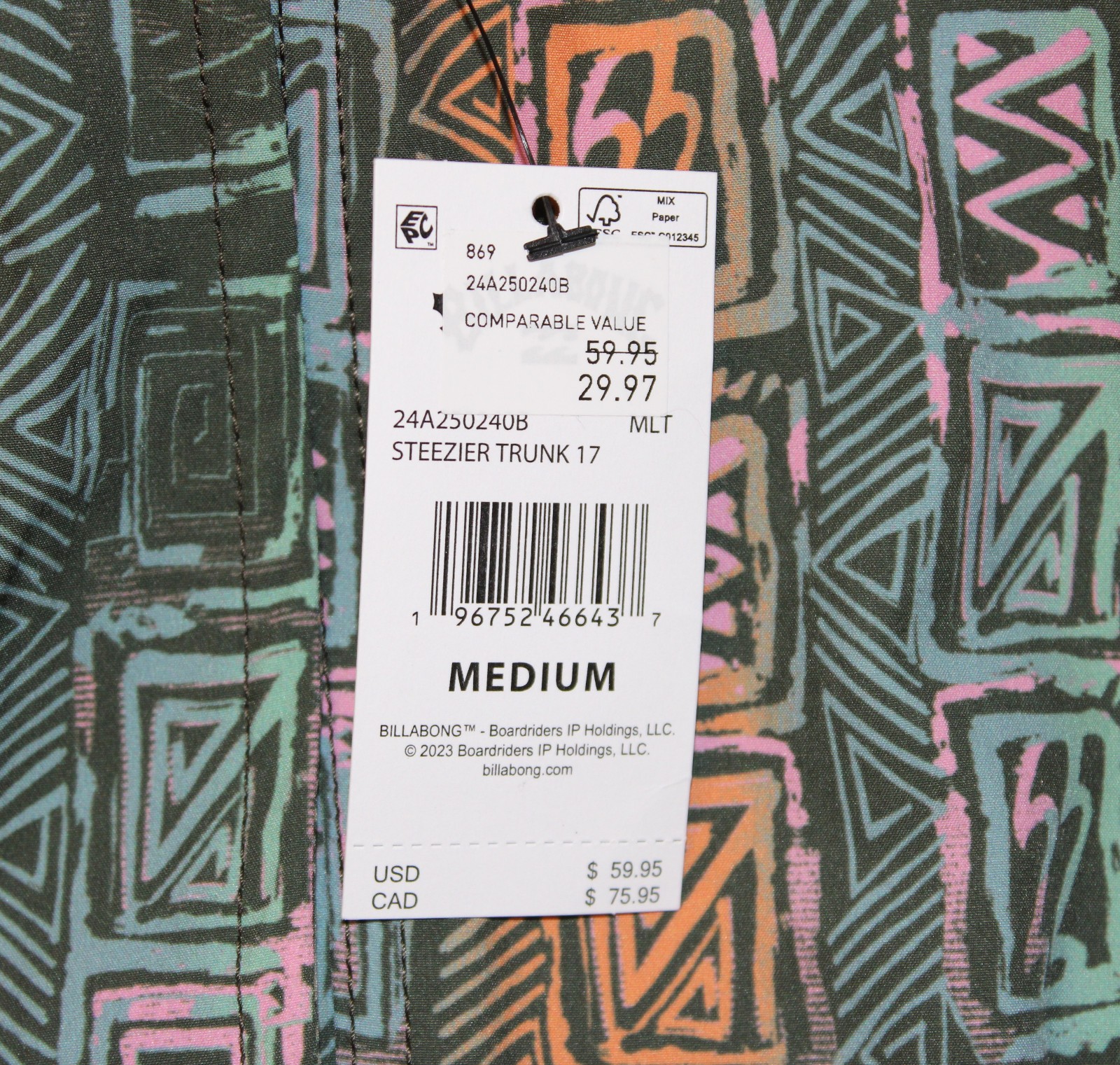 NWT Billabong Men’s Multicolor Unlined Steezier Swim Trunk 17 sz M