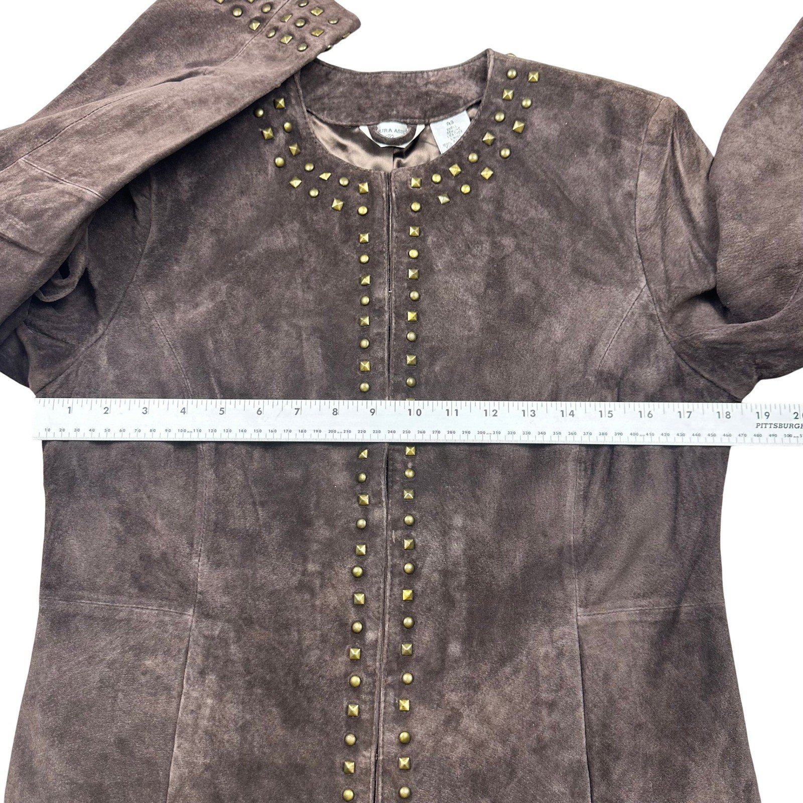 Brown Genuine Suede Studded Jacket Petite Small Statement Jacket