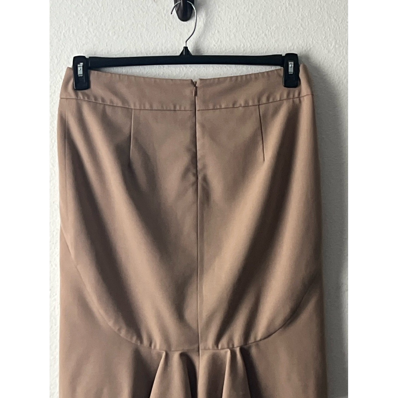 Rafaella Women’s Tan Knee Length Pencil Skirt with Back Ruffle, Size 12