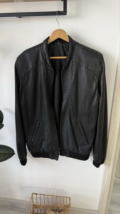 Men Brioni Jacket Black Leather 40