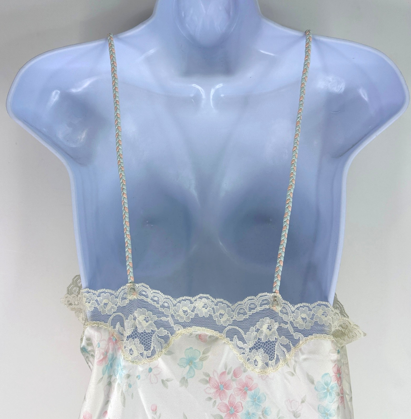 VTG Sara Beth Satin Poly Nightgown Robe Set Pink/Blue Floral Lace Bridal Small