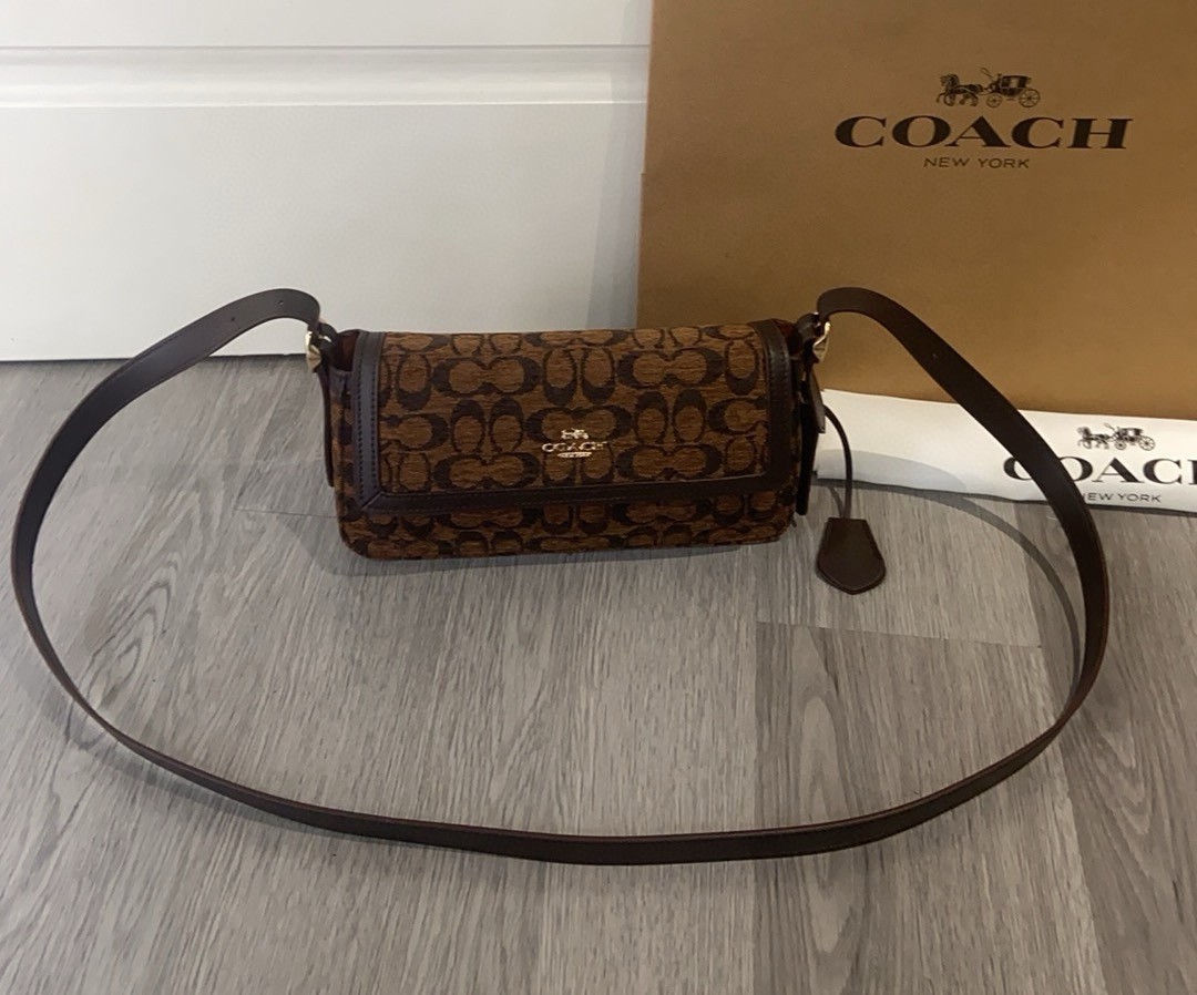 New Coach Outlet Etta Small Flap Shoulder Bag in Signature Chenille CCV65