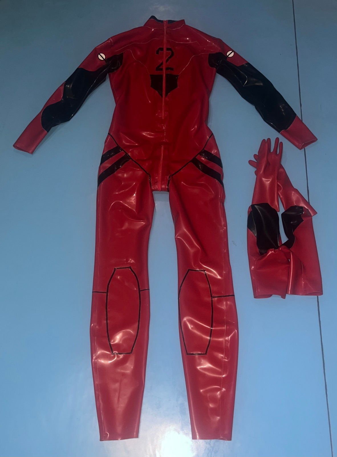 Latex polish EVA 02 Asuka Langley cosplay Catsuit gloves customized 0.4mm #1284g