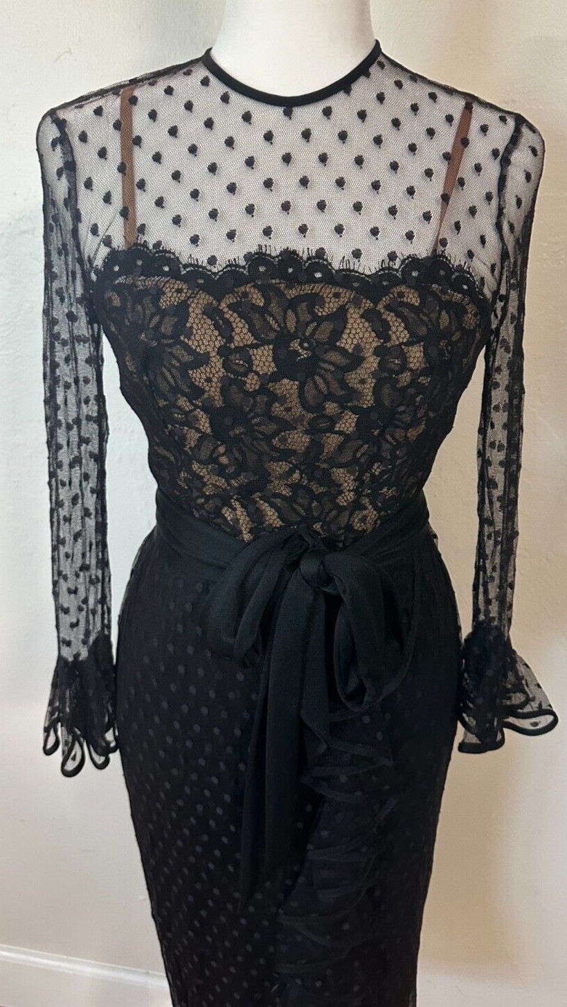 Vintage 60s Jack Bryan Illusion Lace Polka Dot Tulle Flouncy Cocktail Dress