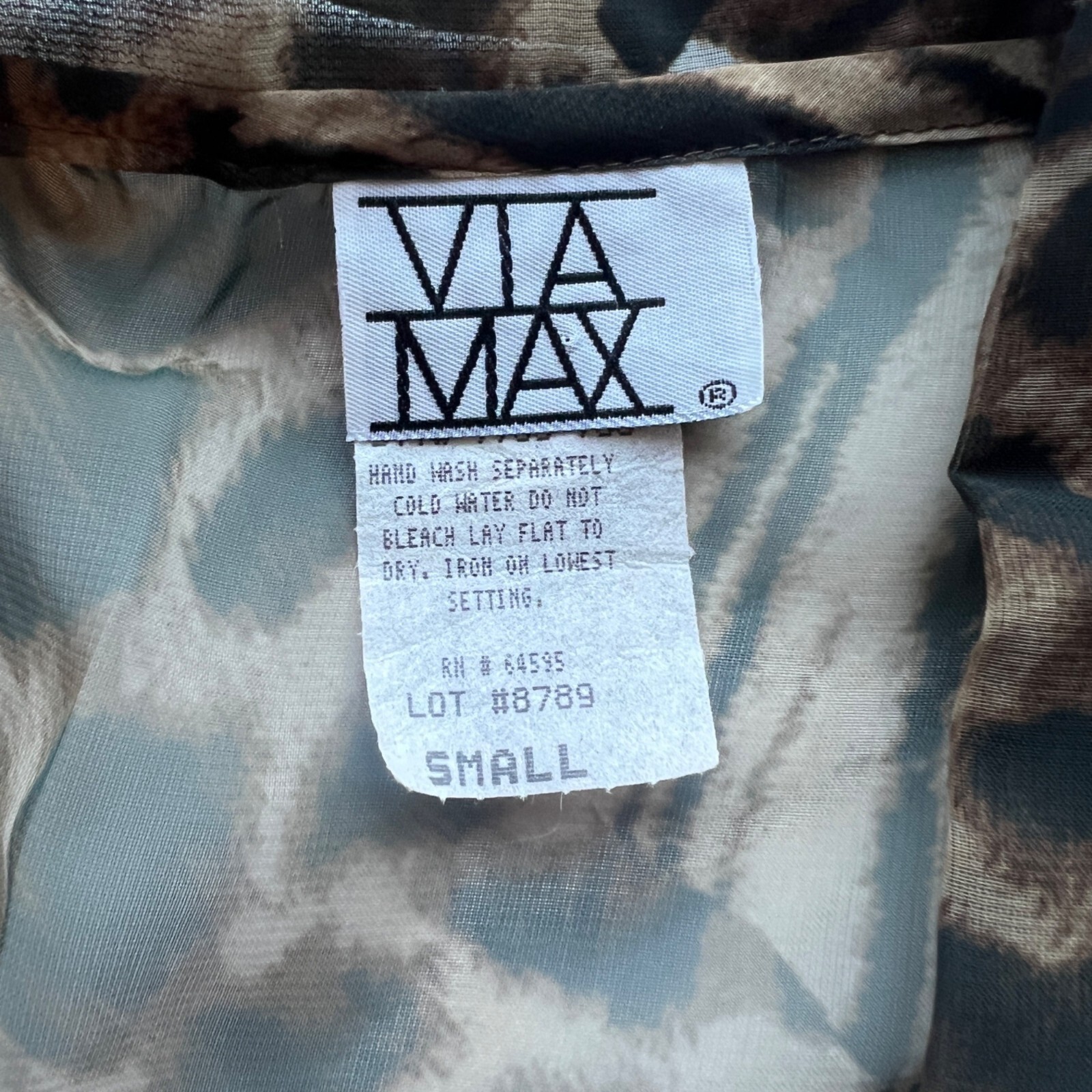 Via Max Sheer Leopard & Zebra Print Button-Up Blouse Vintage Womens Small