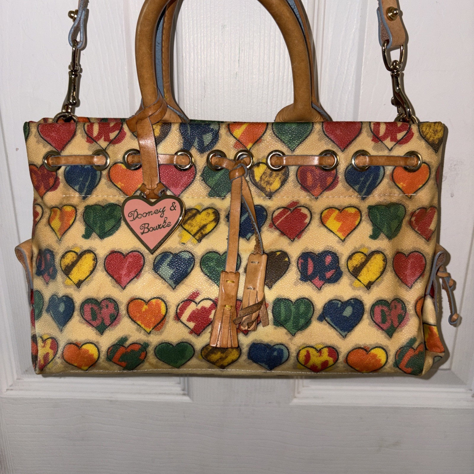 Dooney & Bourke Multi-Colored Rainbow Doodle Heart Vintage Handbag