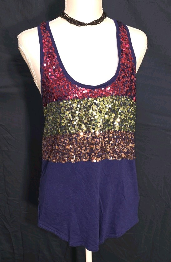 Express Navy Sequin Racerback Tank Top Size M Y2K Party Going Out