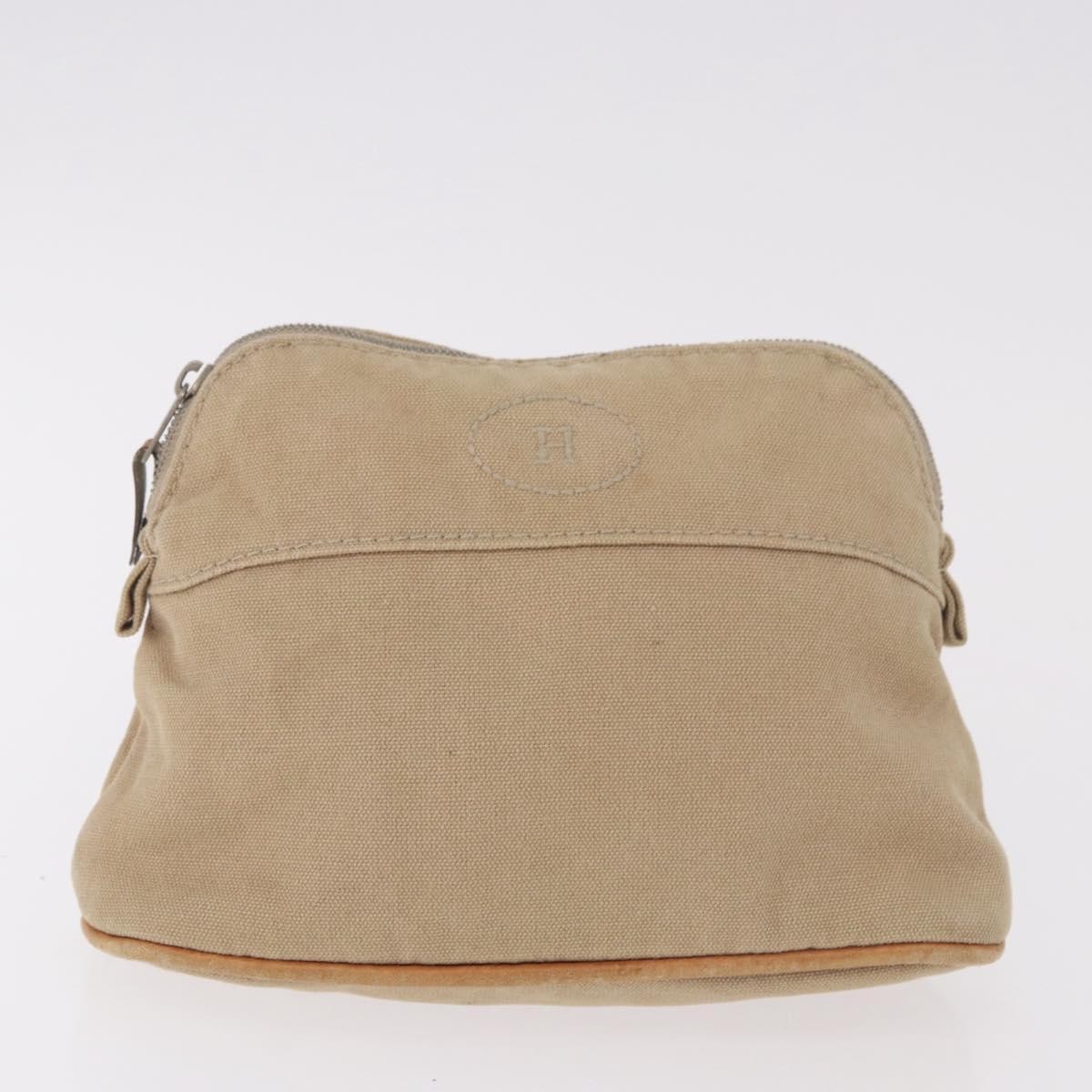 HERMES Pouch Canvas Leather 5 Set Beige Pink Purple Auth ti3991