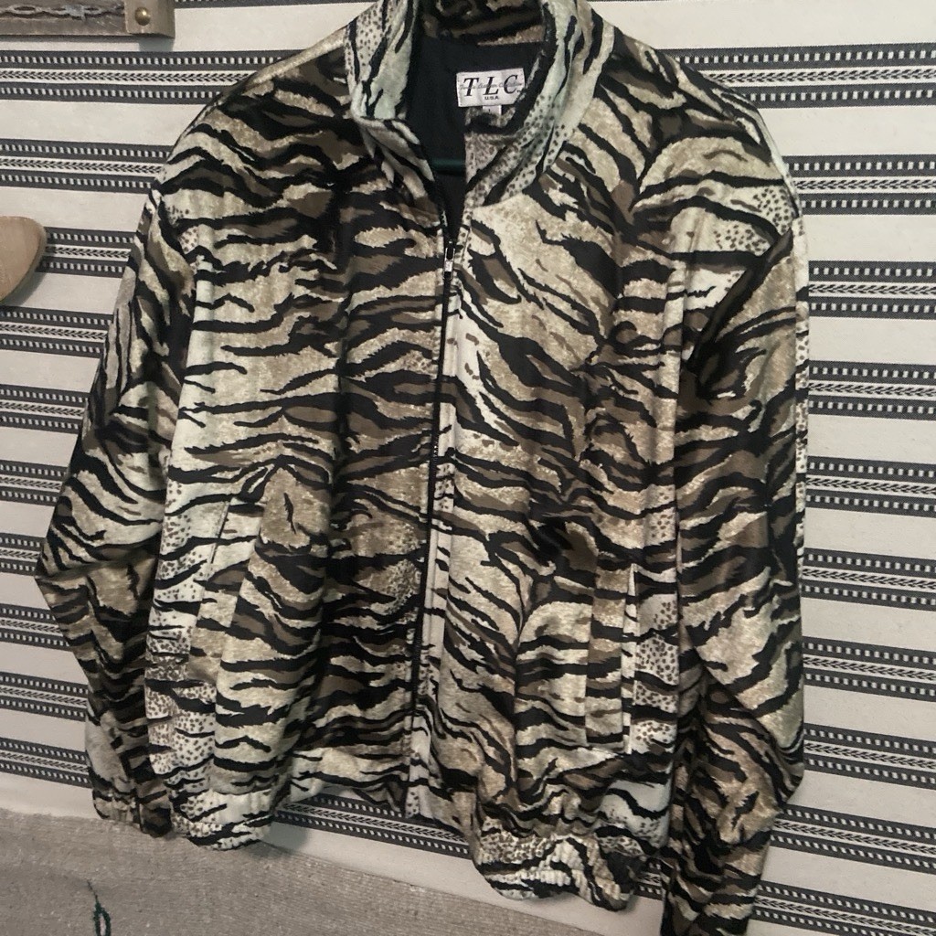 TLC Women’s Faux Suede Zip Up Zebra Print Jacket Sz L