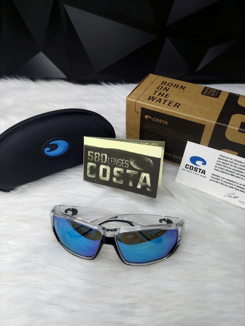 Costa Del Mar Polarized Sunglasses Clear Frame Blue Mirror 580P UV400 Fishing