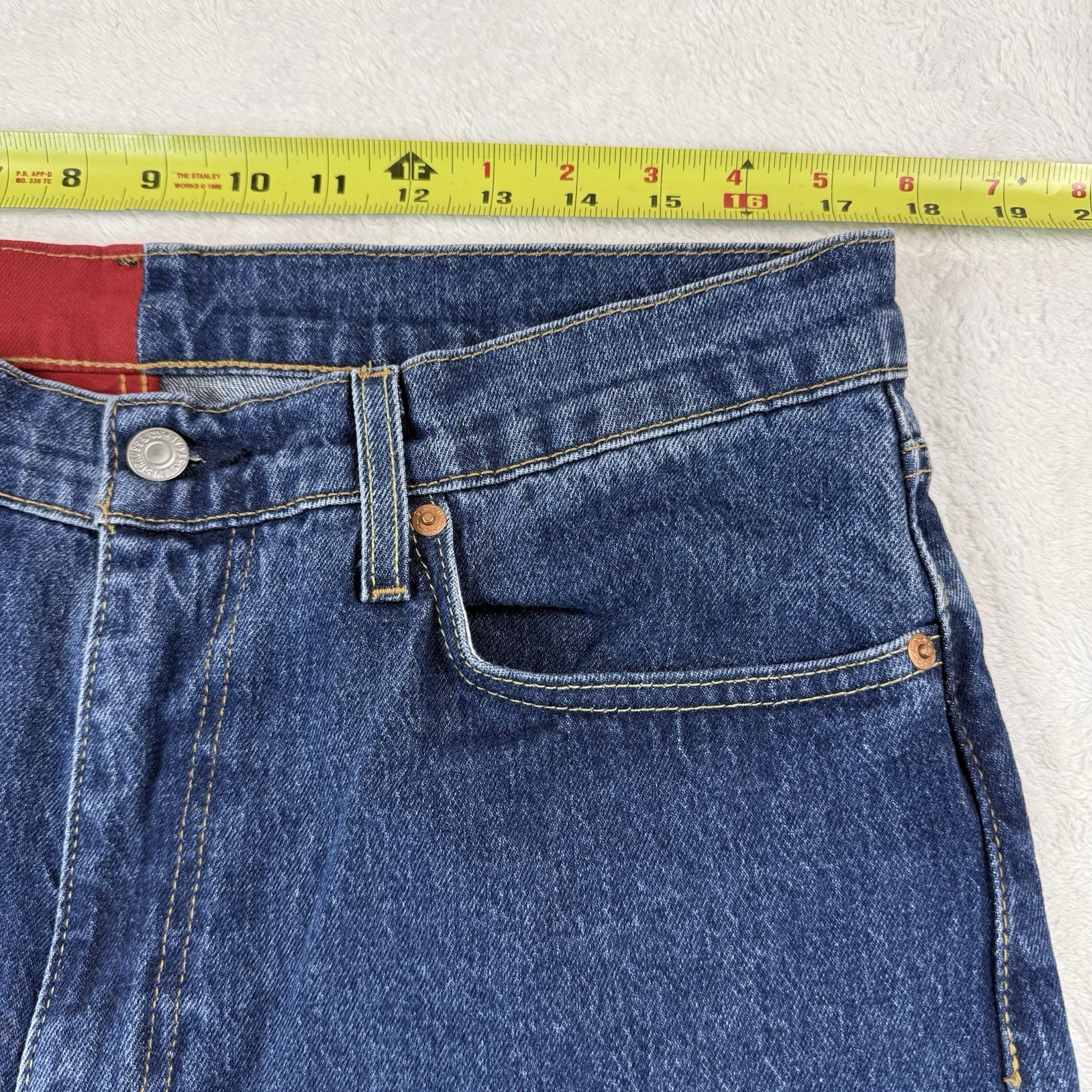 Levi’s 541 Color Block~RARE~Spell Out On Back Leg~Size 34X34~Logo~Blue Red Denim
