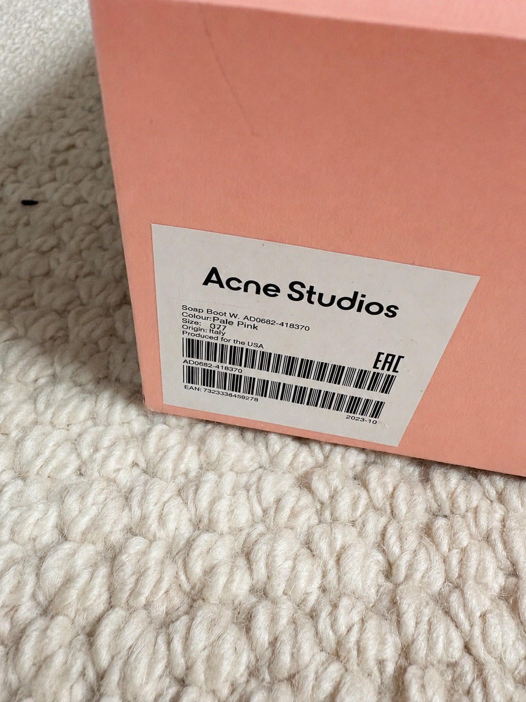 Acne Studios Soap Boot W Pale Pink Rubber Ankle Boots EU 37 US 7 AD0682