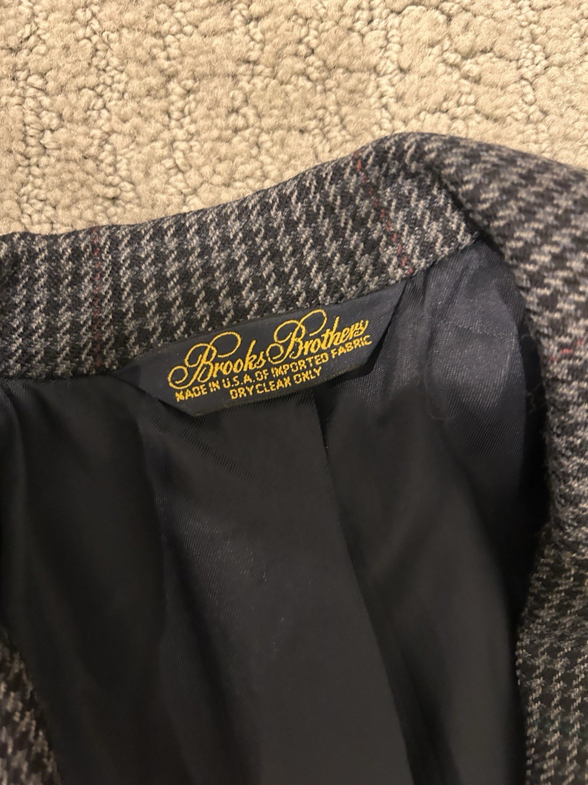 Vintage Brooks Brothers Makers Suit Jacket 45R Gray Houndstooth Plaid Wool USA