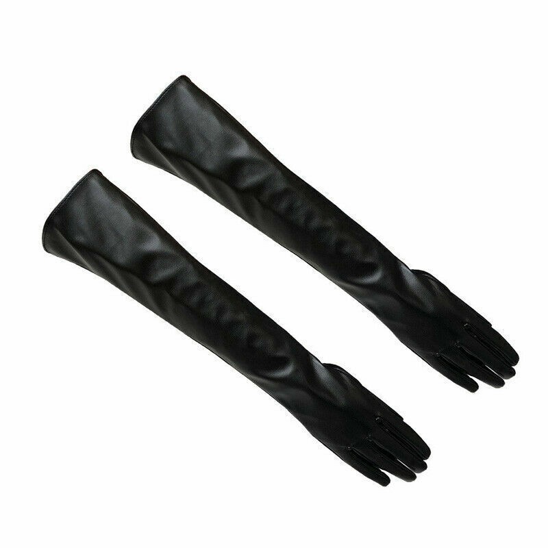 Gloves Evening Party Elbow Warm Women Winter Ladies Long Soft Lined PU Leather