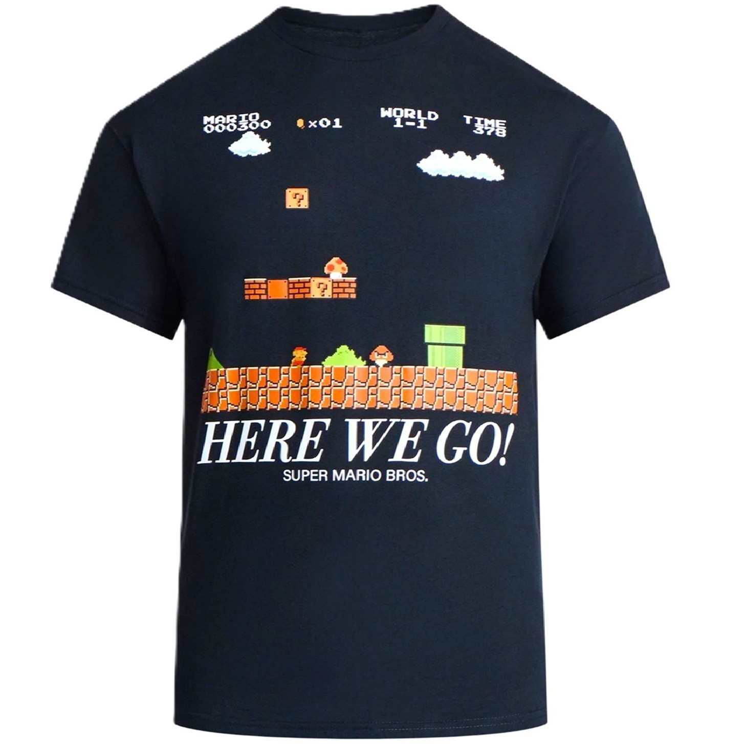 NINTENDO MARIO Men’s size 2XL(44-46) TEE-SHIRT Here We Go BLACK ~ New with Tags